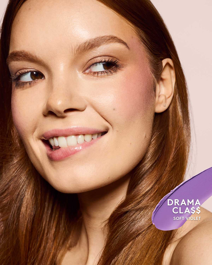 light skin toned model wearing cheeks out freestyle cream blush in shade drama cla$$