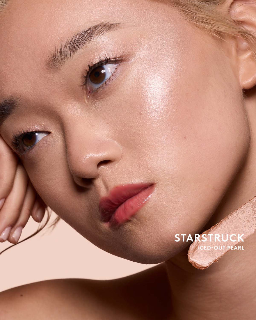 Light skin toned model wearing match stix shimmer in shade startstruck.