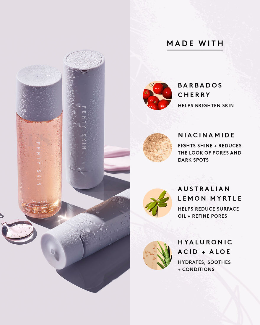 Overlay text showing the key ingredients of the products in the Skin Start'r set: Barbados cherry, niacinamide, Australian lemon myrtle, hyaluronic acid + aloe.